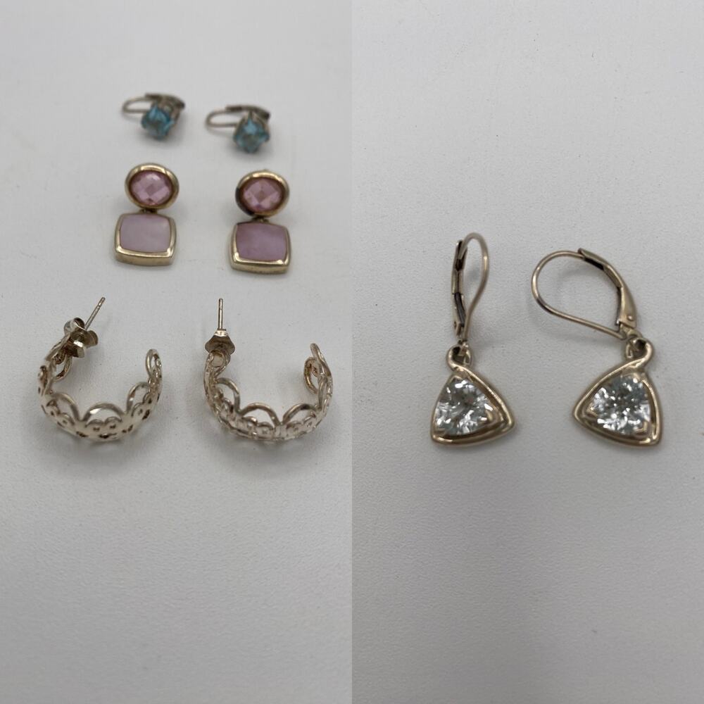 4 Pairs Sterling Silver 925 Crystal Drop Hoop Earrings